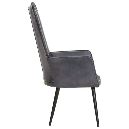 Wingback стол, сив, естествена кожа
