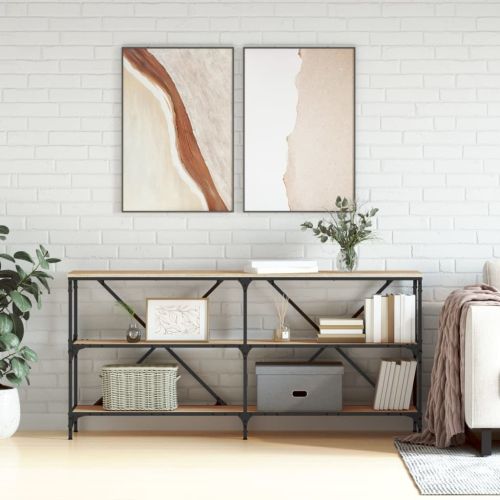 Конзолна маса дъб сонома 160x30x75 см инженерно дърво и желязо