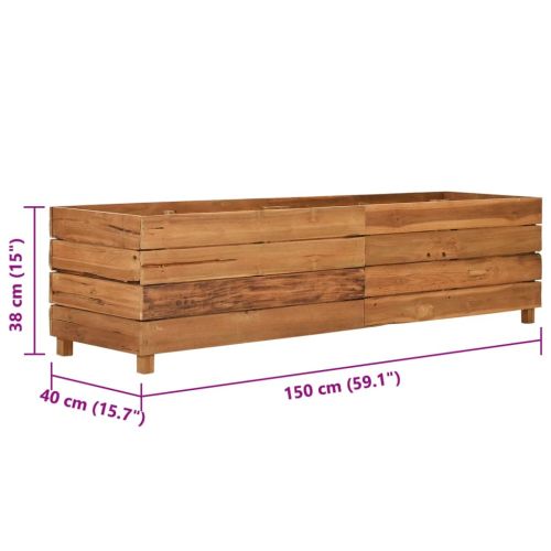 Повдигната леха 150x40x38 см рециклирано тиково дърво и стомана