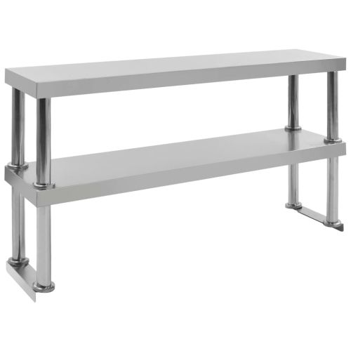 Рафт за работна маса на 2 нива 120x30x35 см неръждаема стомана