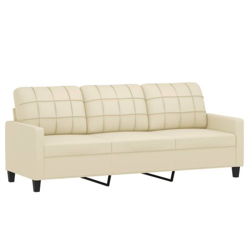 Комплект дивани от 3 части с възглавници кремав изкуствена кожа
