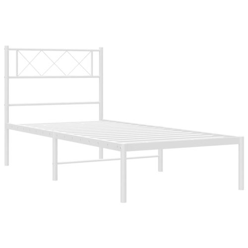 Метална рамка за легло с горна табла, бяла, 80x200 см