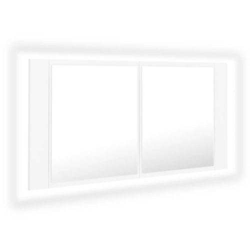 Шкаф с LED огледало за баня, бял, 90x12x45 см, акрил