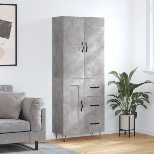 Висок шкаф, бетонно сив, 69,5x34x180 см, инженерно дърво