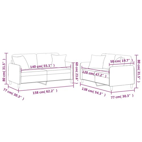 Комплект дивани 2 части с възглавници кафяв текстил