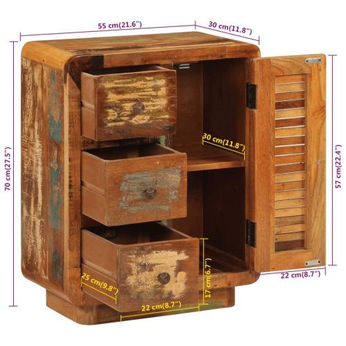 Бюфет с 3 чекмеджета 55x30x70 см масивно регенерирано дърво