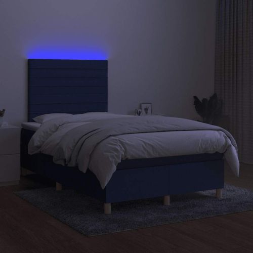 Боксспринг легло с матрак и LED, синьо, 120x190 см, текстил