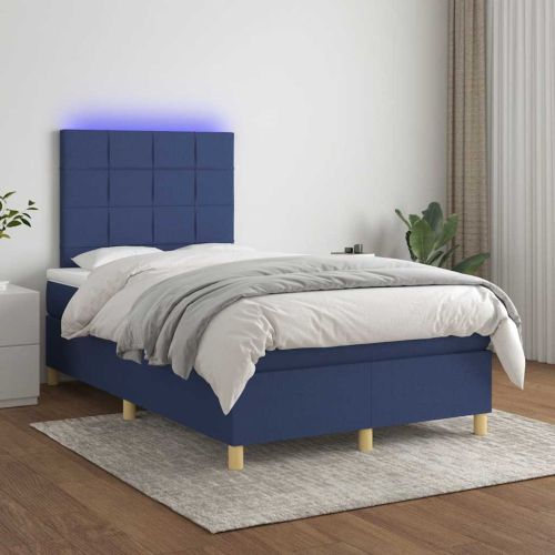 Боксспринг легло с матрак и LED, синьо, 120x190 см, текстил