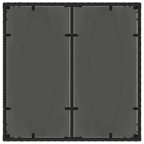 Градинска маса със стъклен плот, черна, 90x90x75 см, полиратан