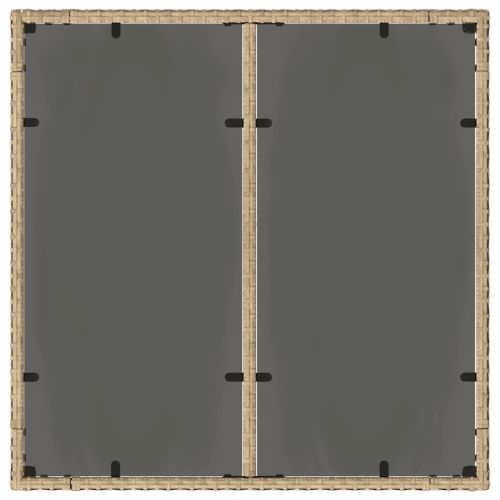 Градинска маса със стъклен плот бежова 90x90x75 см полиратан