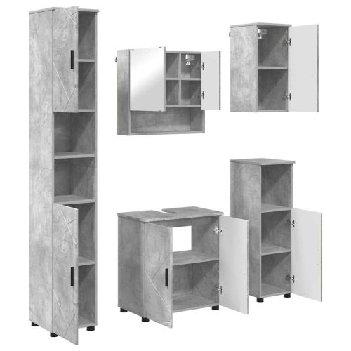 Комплект мебели за баня 5 бр. Циментено сиво 61 x 35 x 64 см