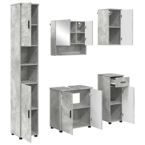 Комплект мебели за баня 5 бр. Циментено сиво 61 x 35 x 64 см