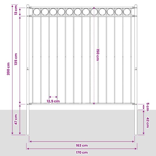 Елемент на оградата ASSEN 170 x 200 см Стомана Сиво