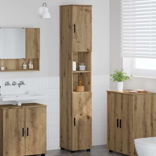 Шкаф за баня Дъб 30 x 35 x 192 см Инженерно дърво & Метал