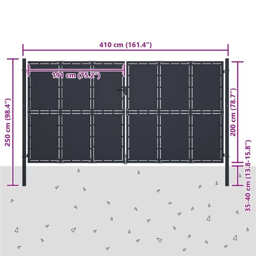 Градинска порта от стомана 400x200 см, антрацит