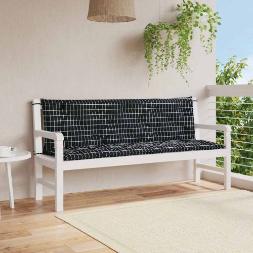 Възглавници за градински пейки 2 бр черно каре 150x50x7 см плат