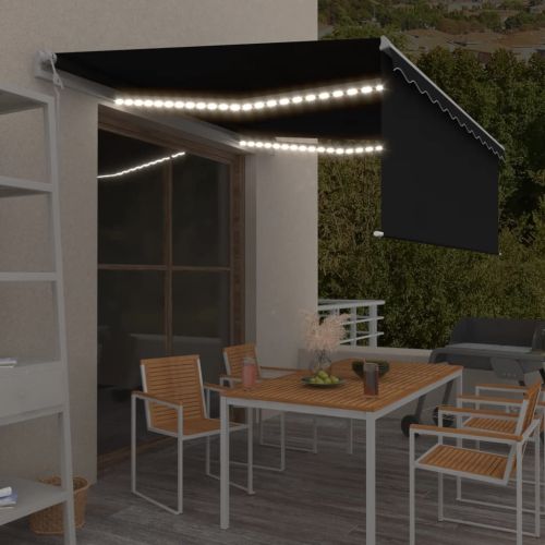 Автоматичен сенник с щора LED и сензор за вятър 4x3 м антрацит