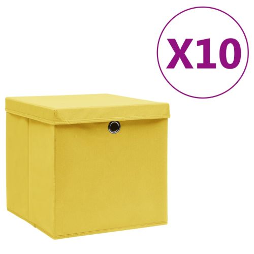 Кутии за съхранение с капаци 10 бр 28x28x28 см жълти