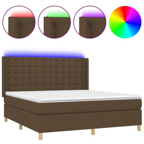 Боксспринг легло с матрак и LED, тъмнокафяво, 160x200 см, плат