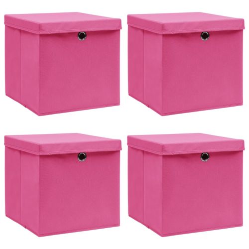 Кутии за съхранение с капаци 4 бр розови 32x32x32 см плат