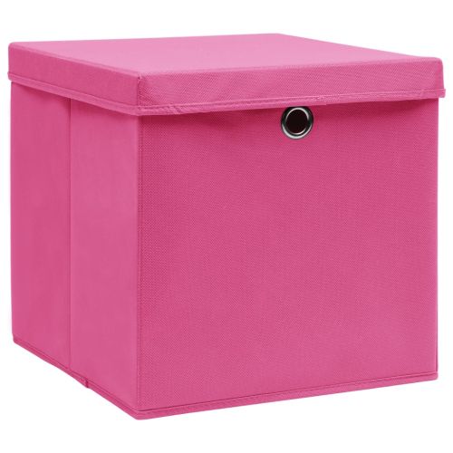 Кутии за съхранение с капаци 4 бр розови 32x32x32 см плат