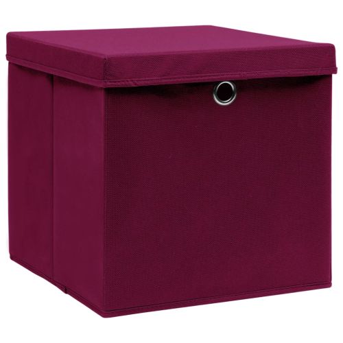 Кутии за съхранение с капак 10 бр тъмночервени 32x32x32 см плат
