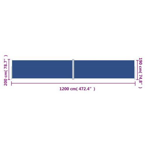 Прибираща се странична тента, синя, 200х1200 см