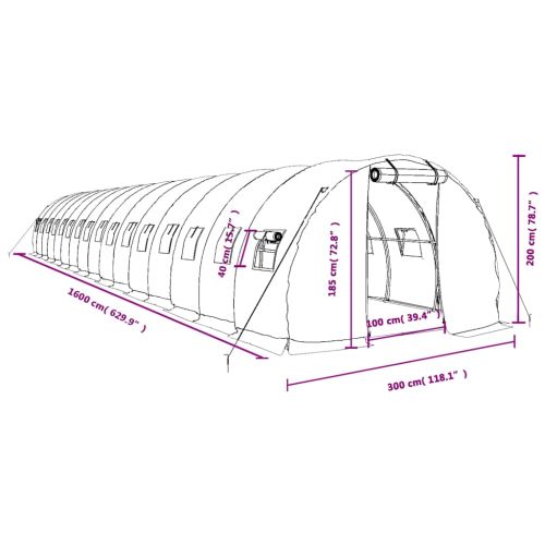 Оранжерия със стоманена рамка бяла 48 м² 16x3x2 м