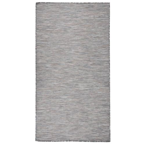 Градински плоскотъкан килим, 80x150 см, кафяво и синьо