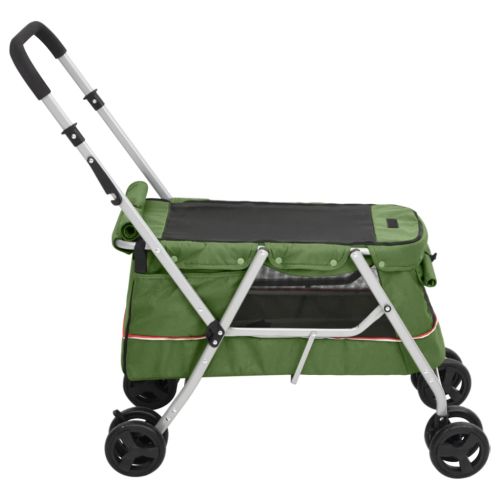 Сгъваема количка за кучета, зелена, 100x49x96 см, ленен плат