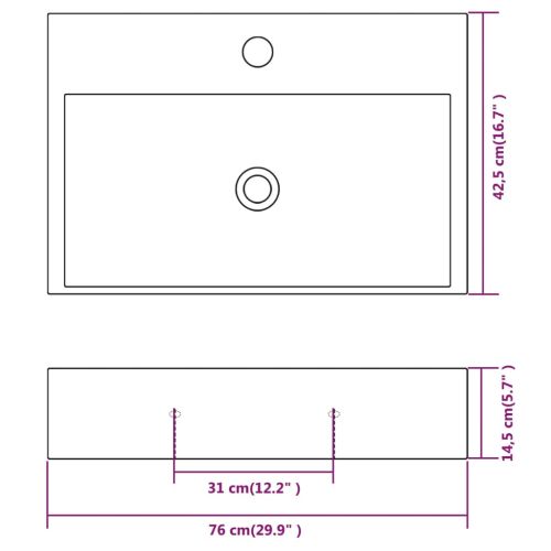 Мивка с отвор за смесител, керамична, бяла 76x42,5x14,5 см