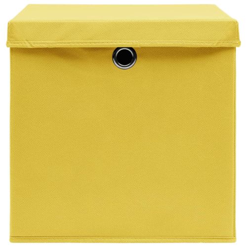 Кутии за съхранение с капаци 4 бр 28x28x28 см жълти