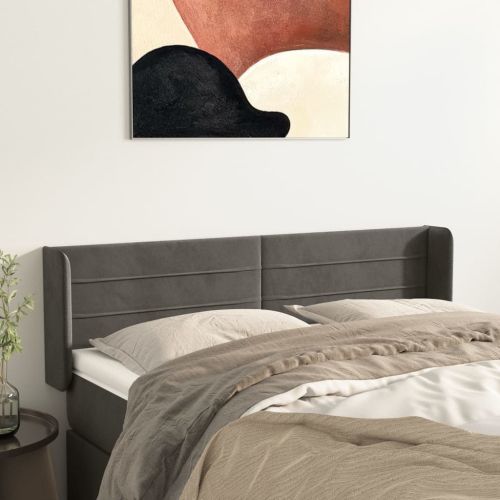 Горна табла за легло, тъмносива, 147x16x78/88 см, кадифе