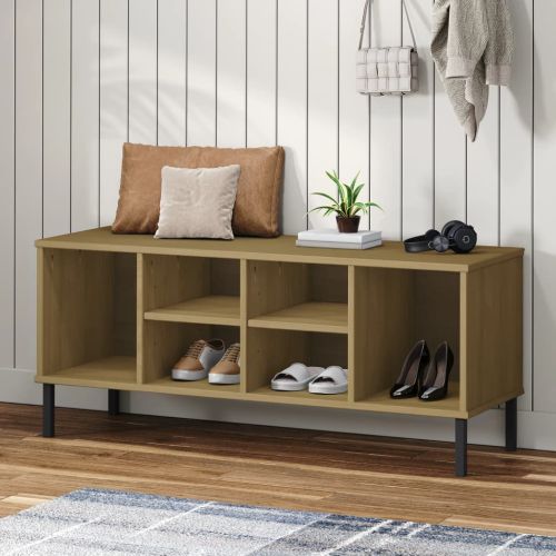 Етажерка за обувки метални крака кафява 106x35x45 см масив OSLO