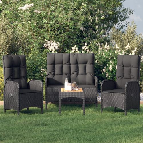Градински трапезен комплект възглавници 4 части черен полиратан