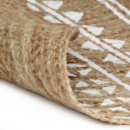 Ръчно тъкан килим от юта, бял принт, 150 см
