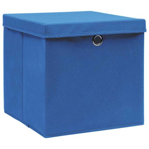 Кутии за съхранение с капаци 4 бр сини 32x32x32 см плат
