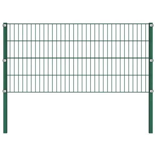 Ограден панел с железни стълбове, зелен, 694,5x80 см
