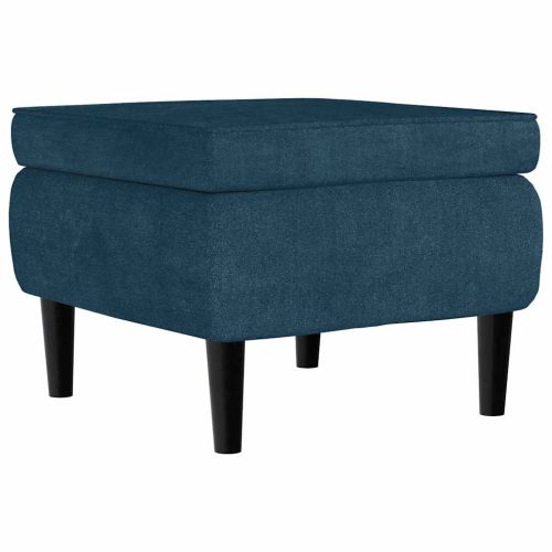 Фотьойл Wingback с табуретка, син, кадифе