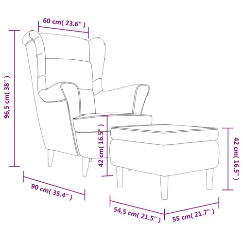 Фотьойл Wingback с табуретка, син, кадифе