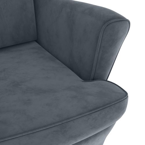 Фотьойл Wingback с табуретка, тъмносив, кадифе