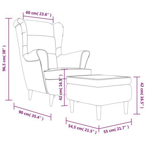 Фотьойл Wingback с табуретка, тъмносив, кадифе