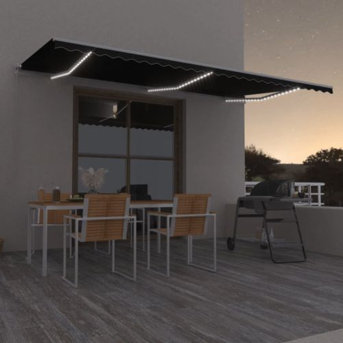 Ръчно прибиращ се сенник с LED, 600x350 см, антрацит