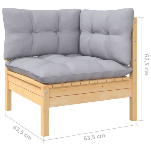 Градински лаундж комплект сиви възглавници 7 части бор масив