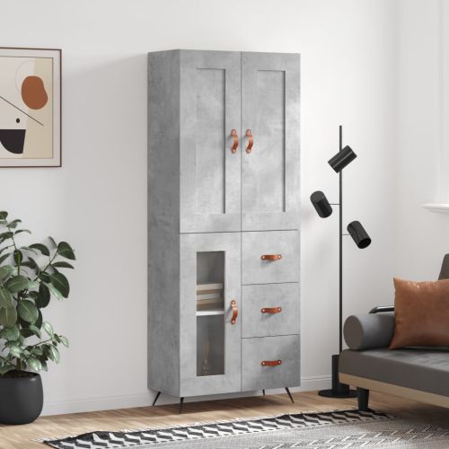 Висок шкаф, бетонно сив, 69,5x34x180 см, инженерно дърво