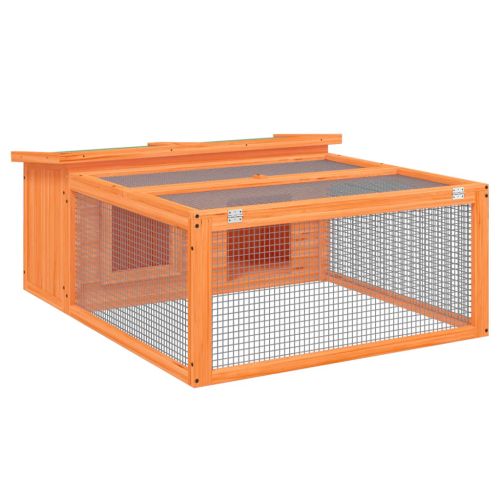 Клетка за зайци кафява 117,5x97x47,5 см борово дърво масив