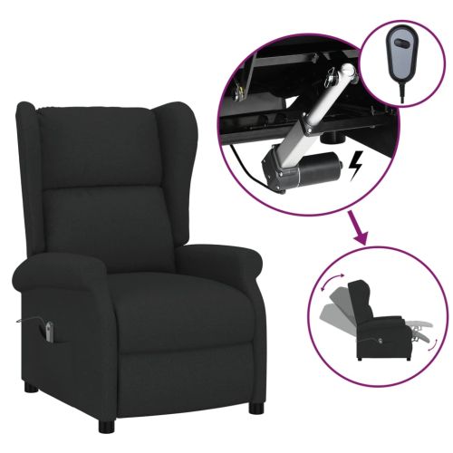Wingback електрически реклайнер стол, черен, текстил
