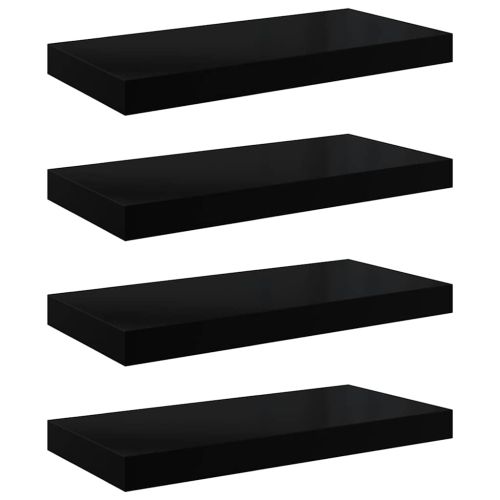 Окачени стенни рафтове, 4 бр, черен гланц, 50x23,5x3,8 см, МДФ