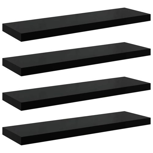 Окачени стенни рафтове, 4 бр, черен гланц, 90x23,5x3,8 см, МДФ
