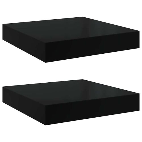 Окачени стенни рафтове, 2 бр, черен гланц, 23x23,5x3,8 см, МДФ